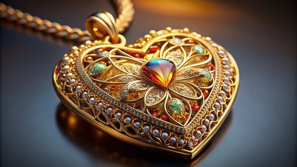 Naklejka premium Gold Chain Heart Pendant Jewelry Closeup