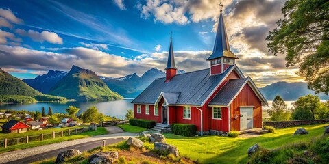 Hove Church Vikoyri Norway Scenic Fjord Landscape