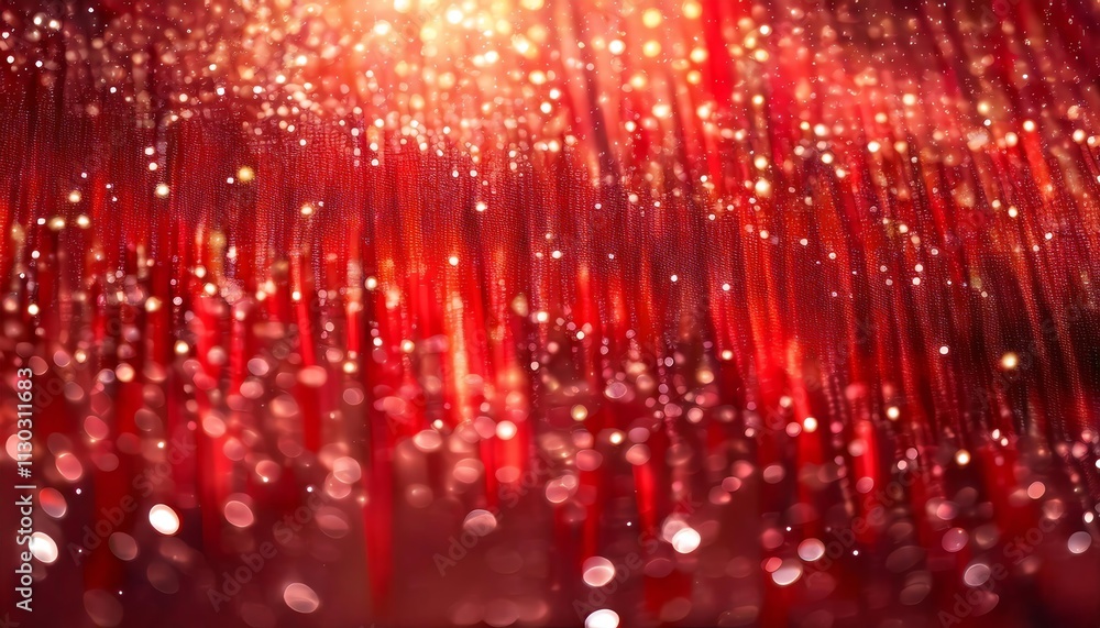 Poster a vibrant, abstract close-up of red strands illuminated by sparkling light, creating a mesmerizing, 