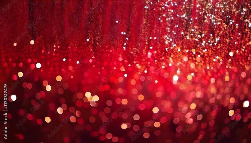 Poster a vibrant display of shimmering red glitter, creating a dazzling effect with bokeh highlights, evoki