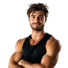 Gymnast Posing with Crossed Arms on White Background Transparent PNG Background.