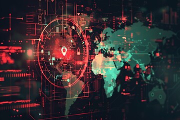 Fototapeta premium Cyber security hi tech, mechanical technology concept , Shield With Keyhole icon with world map background , personal data , elegant design. stock design