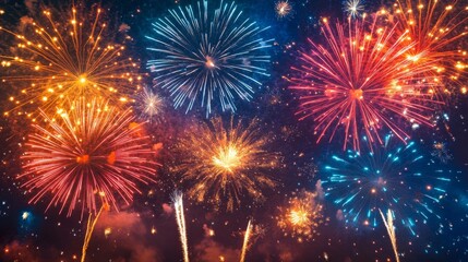 Fototapeta premium Firework Night Sky Fire Work City New Year Firework Celebration Firework
