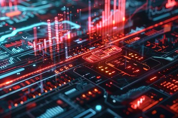 Obraz premium Data hi tech, mechanical technology Computer Generated Digital Currency and Exchange Stock Chart for Finance and Economy Display