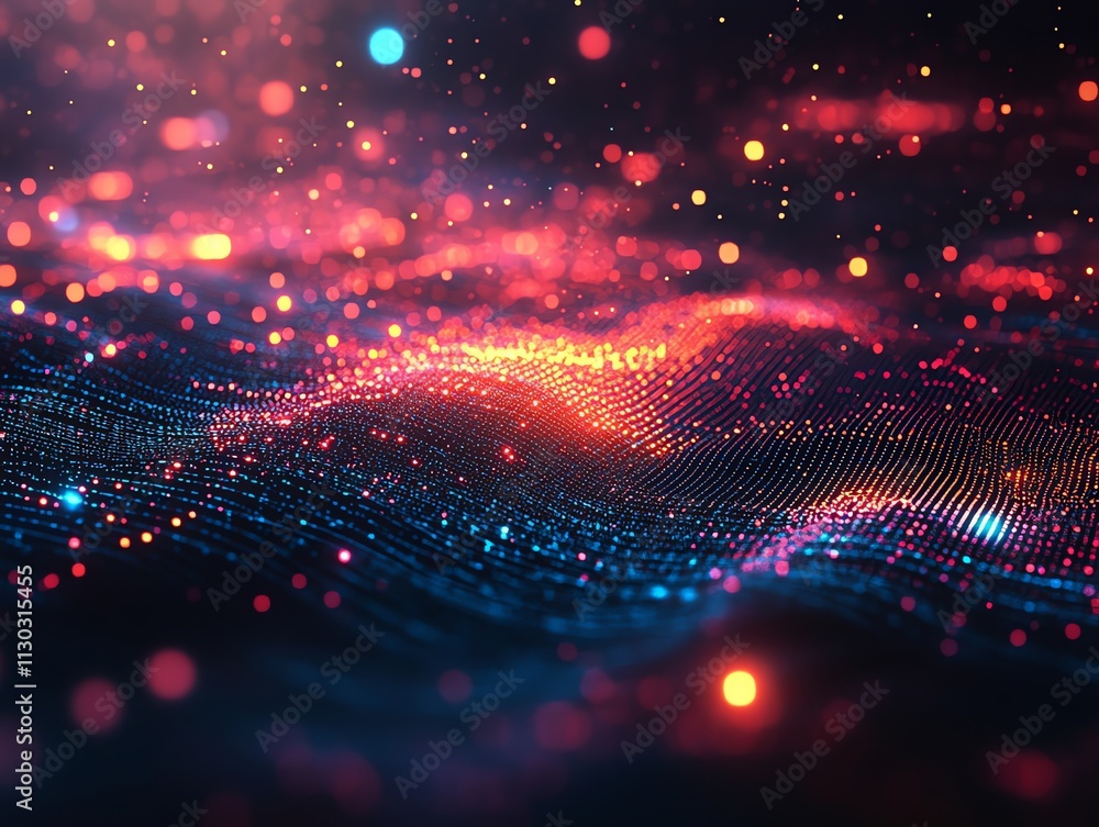 Aufkleber abstract digital background with glowing particles and a wavy surface.