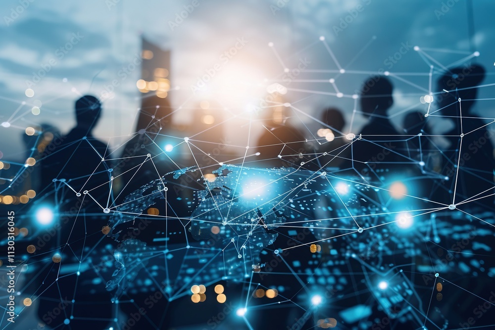 Poster global business structure of networking. analysis and data exchange customer connection, hr recruitm