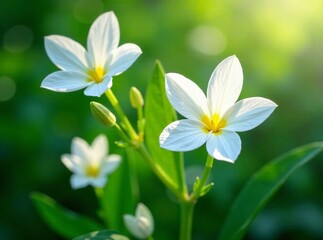 White Flowers on Green Background - Stunning Floral Image - AI Art
