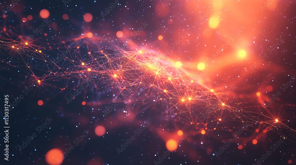 Aufkleber abstract digital network connection in a red and blue nebula.