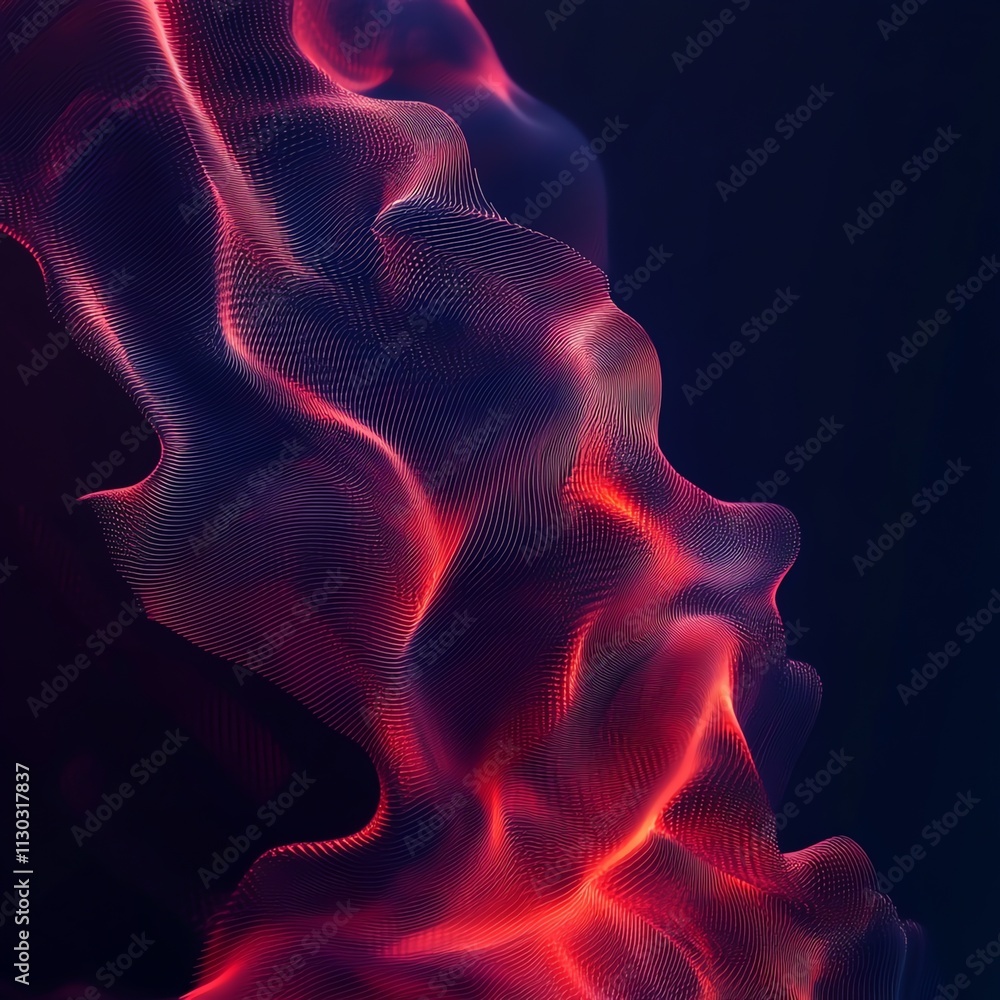 Aufkleber abstract digital red and blue glowing wave with subtle grid pattern on dark background.