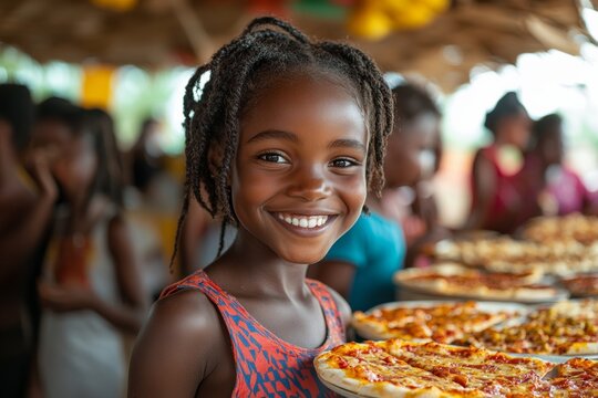 A group of friends sharing a pizza at a party. Generative AI