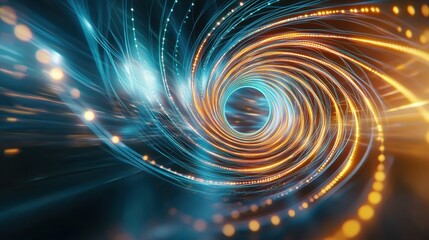 Obraz premium An captivating 3D rendering of an abstract neon spiral with bright and colorful curved light paths in various shades, creating a hypnotic and mesmerizing effect