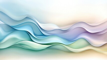 Fototapeta premium A serene painting featuring soft, flowing organic ripples in calming shades of pale blue, mint green, and lavender gently merging together on a canvas.
