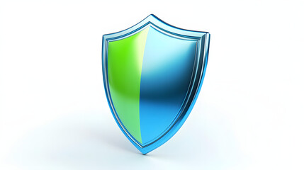 Shield depicting protection. shield 3d icon. Protection, defense and security concept symbol: blue and yellow shield on isolated on white background