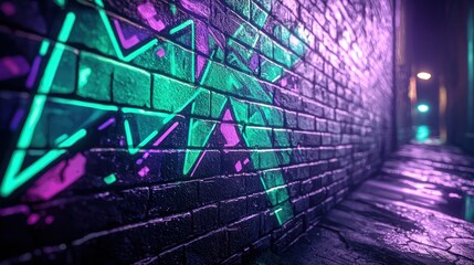 Naklejka premium Neon Graffiti Alleyway at Night