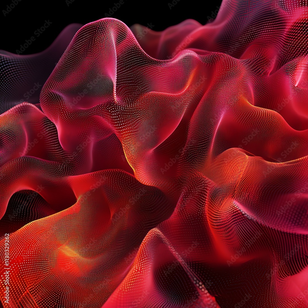 Poster abstract red and orange mesh pattern on a black background.