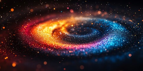 Obraz premium Abstract swirling galaxy of glowing particles in red, orange, and blue.