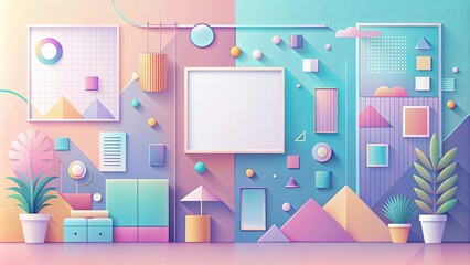 Pastel Geometric Room Interior Design with Blank Canvas