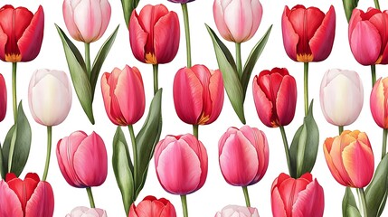 Fototapeta premium Vibrant tulip floral pattern a close-up of nature's colorful digital art inspiration