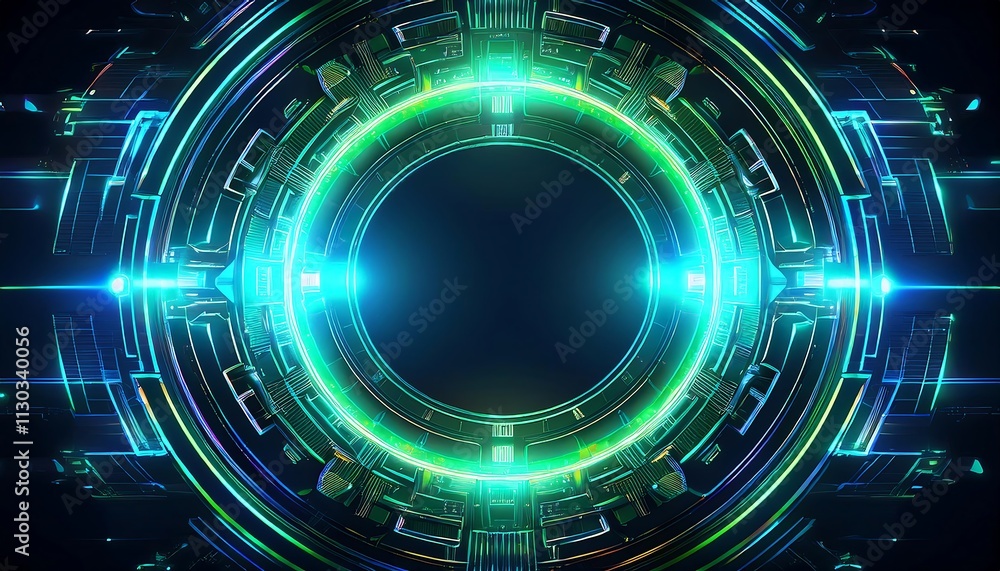 Poster Abstract futuristic circular design with neon lights.