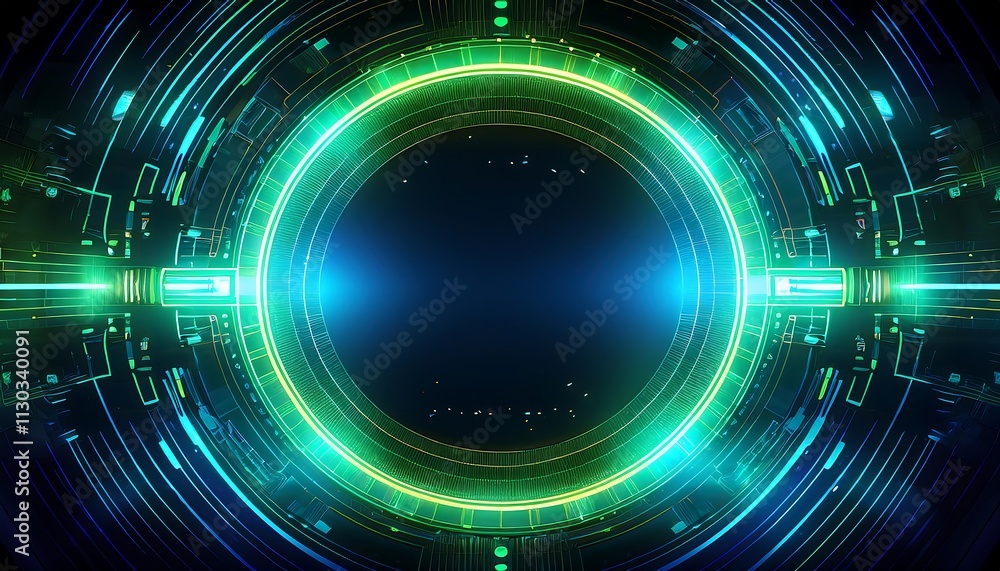 Aufkleber futuristic circular design with glowing elements.