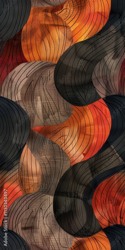 Poster abstract multicolor curved stripes pattern background. seamless texture tiled for patchwork and cont