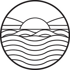 Fototapeta premium A black silhouette abstract colorful circle with sea and sunset 