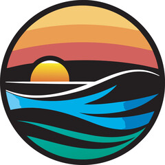 A silhouette abstract colorful circle with sea and sunset logo design
