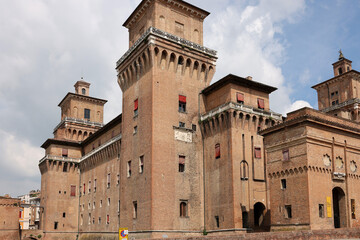 Castle Estense, a four towered fortress from the 14th century, Ferrara, Emilia-Romagna, Italy