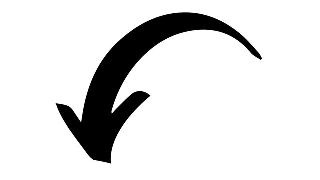 Arrow black comic style in trasparent background point to bottom