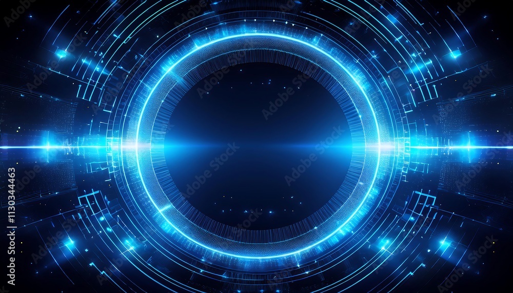 Poster Abstract digital design with glowing circular patterns.