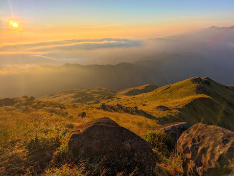 the atmosphere of the mountain at dawn
