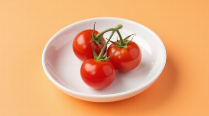 Plate with three tomatoes on a light orange background