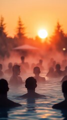 Sunset Serenity: Silhouetted Figures in a Geothermal Pool