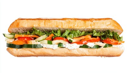 Vibrant sandwich overflowing with fresh vegetables, showcasing a colorful and healthy meal option.