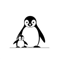 Obraz premium Penguin Parents: A simple, elegant illustration of a penguin parent and its chick. The image is perfect for children's books, educational materials, or any project that needs a touch of cuteness.