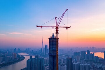 Fototapeta premium Time Lapse of Skyscraper Construction: Witness the Transformation from Groundbreaking to Towering Marvel.