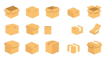 Fototapeta premium Set Of Cardboard Boxes - Packaging Cardboard Box - Mockup Cardboard - Eco-Friendly Box