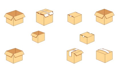 Fototapeta premium Set Of Cardboard Boxes - Packaging Cardboard Box - Mockup Cardboard - Eco-Friendly Box