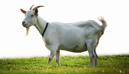 Fototapeta premium white goat on green meadow