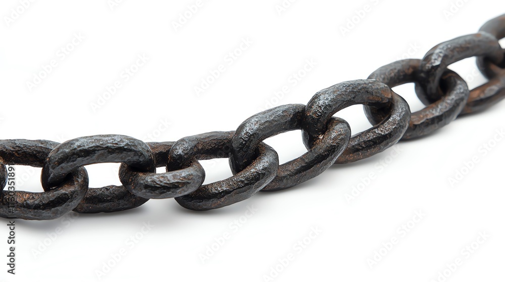 Poster closeup of a rusty chain isolated on a white background.