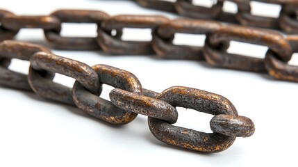 Obraz premium Close-up of a rusty chain on a white background.
