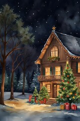 Fototapeta premium Christmas lights display at night in watercolor style