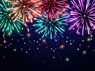 Obraz premium Bright fireworks illuminate night sky with vibrant colors and sparkles