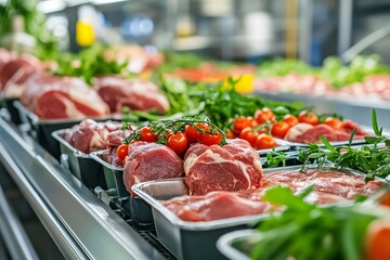 Vibrant market display fresh meat & colorful vegetables for culinary inspiration