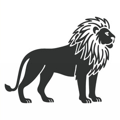 A vector silhouette image of a lion icon with a white background
