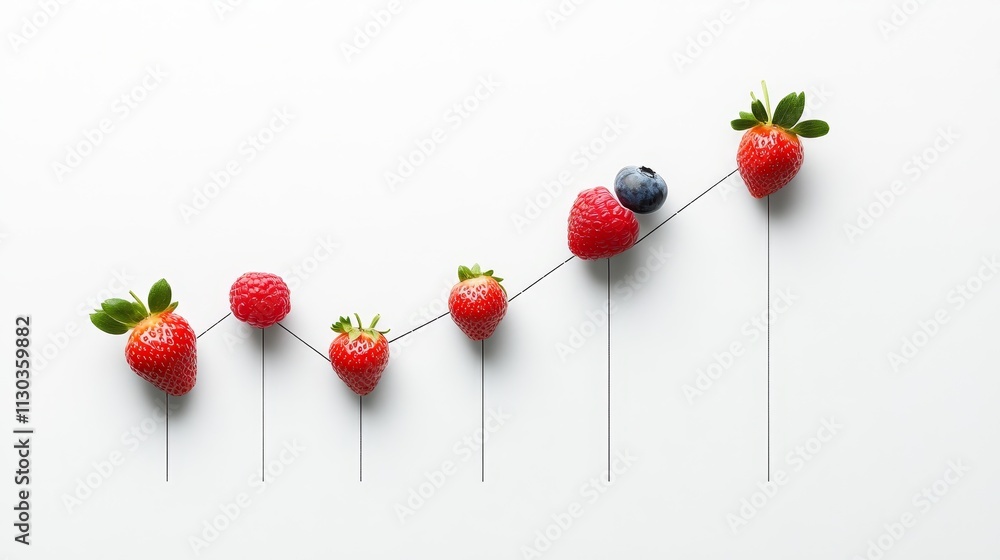 Poster fresh berries creating an impressive growth chart with striking red strawberries and a single bluebe