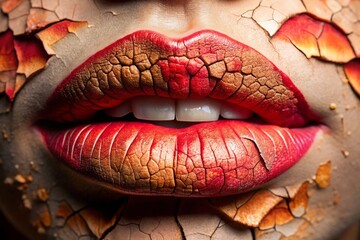 Obraz premium Dry Chapped Lips Close Up Photography, Long Exposure, Skin Texture, Cracked Lips, Beauty Photography, Lip Care, Dry Skin, Macro Photography, Detail Shot