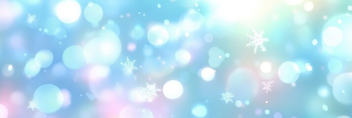 Obraz premium Light Blue Background with Blurred White Snowflakes Creating a Gentle and Serene Winter Atmosphere for Seasonal Designs or Backgrounds