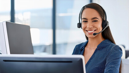 Young professional business woman call contact center agent