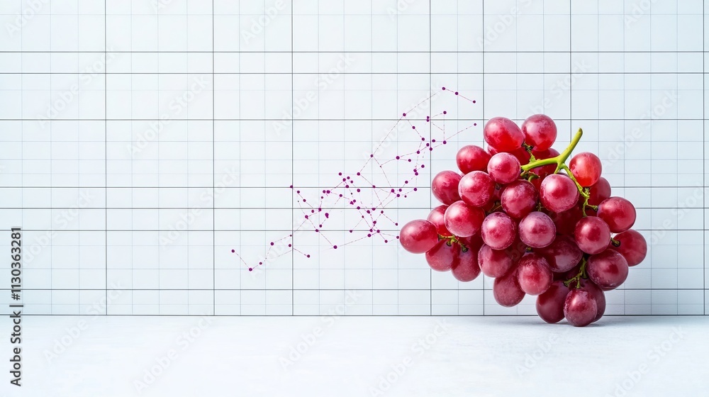 Aufkleber fresh red grapes with a modern visual twist against a graph paper background, capturing the essence 